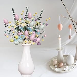 3 Pack Easter Branches Picks Stems Glitter Fake Twig with Pastel Eggs Berries Eucalyptus for Vases Farmhouse Floral Decor Artificial Berry Stems for Vase (F) 3 Pack Easter Branches Picks Stems Glitter Fake Twig with Pastel Eggs Berries Eucalyptus for Vases Farmhouse Floral Decor Artificial Berry Stems for Vase F