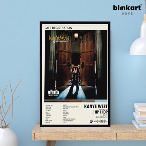 Image of BLINKART KANYE - Late Registration Wall Photo Frames | Wall Art for Bedroom, Living Room, Studio or Office | Album Cover Print with Spotify Song Link QR Code | Gift for Fans - 8x12 In