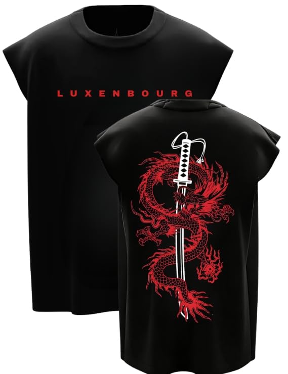 luxenbourg Cotton Oversized Sleeveless Vest for Men | Round Neck Gym Vest | Printed Tank Top for Men | Casual Streetwear Summer Muscle Tee | Sport Wear | Black4-picture-34