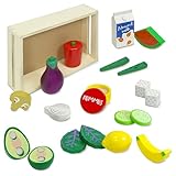 Picture of Kidzlane Wooden Vegan Toys with Wooden Crate | 20 Piece Wood Play Food Set for Kids Kitchen | Play Kitchen Accessories for Toddlers | Pretend Food Wood Toys | Ages 3+