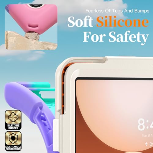 Image of ProElite Cover for Galaxy Tab A11 Plus 11 inch 2025 Cover, Rugged 3 Layer Armor case Cover for Galaxy Tab A11+ 11 inch 2025 with Hand Grip & Rotating Kickstand with Shoulder Strap, Rainbow Pink