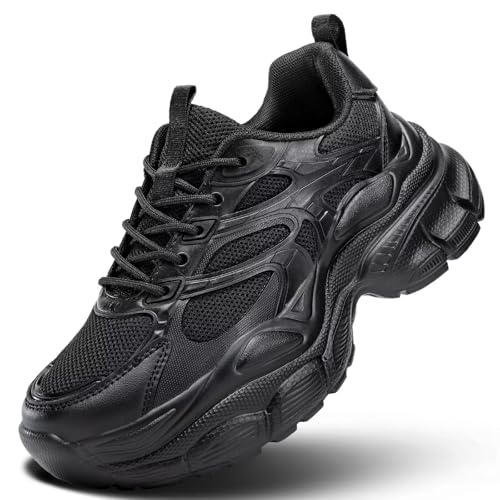 Women's Road Running Shoes Non Slip Ladies Walking Fashion Athletic Chunky Sneakers Work Gym Lightweight Mesh Soft Sole Black