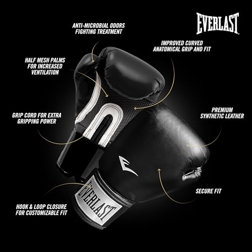 Everlast Unisex – Guantes de Boxeo para Adultos Pro Style 2 Guantes, Negro, 12oz - imagen 4