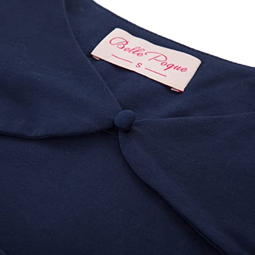 Vintage Retro Blouse Short Sleeve Hollwed Out Tops For Party Dance Navy Blue, Size Xl #TOP5