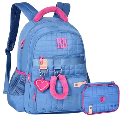 Kit Mochila RB Rebecca Bonbon Soft Escolar Estojo Meninas Resistente Infantil Juvenil (AZUL)