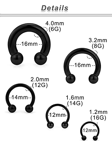 Ocptiy 6G 8G 12G 14G 16G Septum Ear Earrings Gauges Stretching Piercing Kit 316L Surgical Steel Internally Threaded Pierced Body Jewelry for Women 10mm 12mm 14mm 16mm3