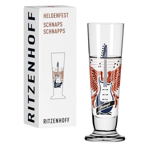 RITZENHOFF 1061017 Schnaps-Glas 40 ml rund - Serie Heldenfest, Motiv Gitarre, in Kupfer, Blau, Schwarz - Made in Germany