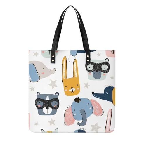 Sac à bandoulière tote bag lapin ours pour femmes, grand sac à main de voyage 39x39cm