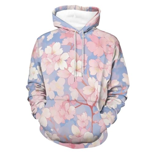 Sweat à Capuche Fleur de Cerisier Rose pour Homme et Femme en Taille S