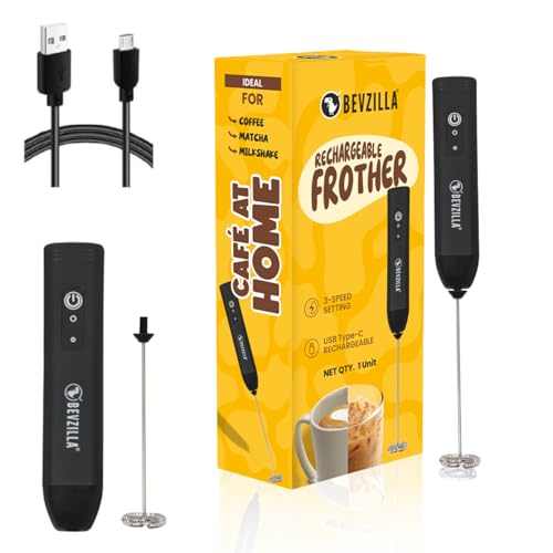 Image of Bevzilla Pack of 2 Rechargeable Electric Coffee Frother | 3-Speed with Type-C Fast Charging | One-Touch Operation for Coffee, Matcha & Milkshakes