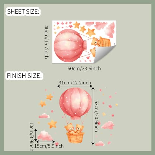 Vinilo decorativo infantil con osos y globo aerostático rosa miniatura 2
