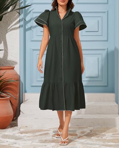 Kedera Women Maxi Petal Sleeve Button Down Dress Cover Ups Beach Dresses V Neck Ruffle Casual Dress4