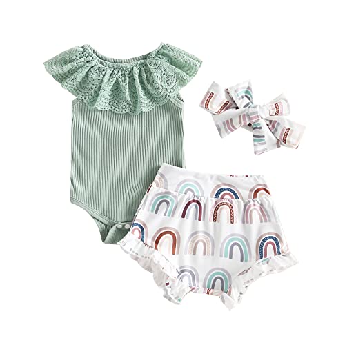 Image of fhutpw Baby Girl Clothes Summer Cute Outfits 3 6 12 18 Months Spaghetti Strap Romper & Floarl Shorts Sets