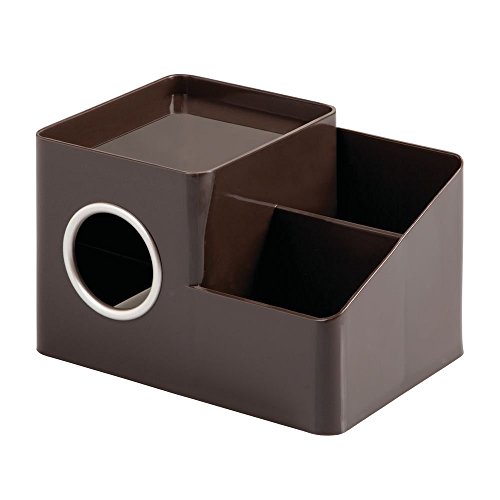 iDesign InterDesign Facial Tissue Cover/Holder and Storage Caddy for Bathroom Vanity Countertops – Dark Brown Boutique Box with Organizer, 21.3 x 15.2 x 13.3 cm, Bronze