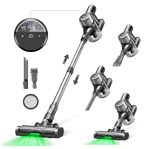 Ultenic U12 Vesla Aspiradora sin Cable con Luz Verde, 45Kpa, Tecnología Antienredos, Aspirador Escoba Potente Autonomía 45mins, Batería Extraíble, para Mascotas, Alfombras, Coche