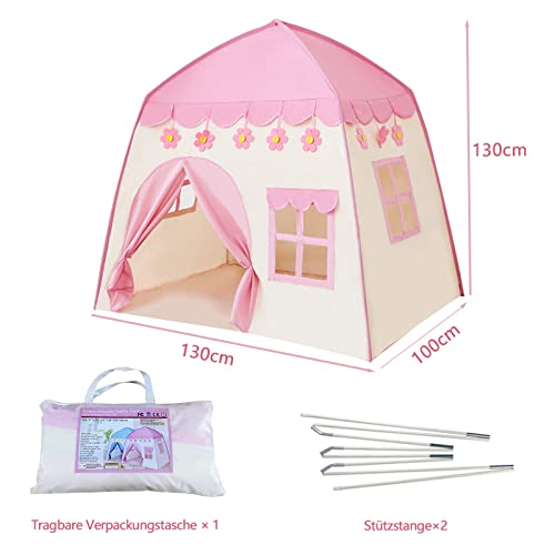 Kindertent, speeltent, tipi-tent voor kinderen, binnen, kinderkamer, speelhuis, speelhuis, speelhuisje, kinderspeelkasteel voor sprookjes, binnen en buiten (roze) - Afbeelding 3