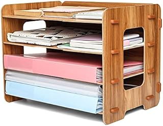 EXERZ Wooden File Organiser 4 Tiers for Desk Tidy, Office Supplies, Document Holder, Student Homework, School Work, Notebook, Letters and Magazine Storage, Stationary (Wooden)