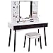 BEWISHOME Vanity Set with Mirror, Cushioned Stool, Storage Shelves, Makeup Organizer, 3 Drawers White Makeup Vanity Desk Dressing Table FST05W