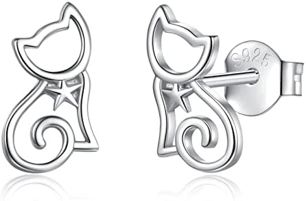 EUDORA Harmony Ball Sterling Silver Cat Stud Earrings for Women, Cute Kitten Dainty Pet Hypoallergenic Ear Jewellry Gift for Teen Girls Ladies Daughter Cat Lovers