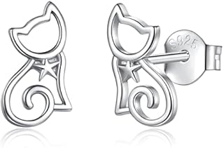 EUDORA Harmony Ball Sterling Silver Cat Stud Earrings for Women, Cute Kitten Dainty Pet Hypoallergenic Ear Jewellry Gift for Teen Girls Ladies Daughter Cat Lovers