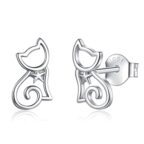 EUDORA Harmony Ball Boucles D'oreilles Chat en Argent Sterling pour Femme, Mignon Chaton Animal de Compagnie Hypoallergénique Oreille Bijoux Cadeau pour...