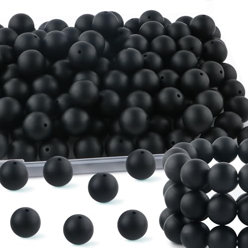 HHCFAST 65Pcs 19mm Silicone Beads for Keychain Making Bracelet Necklace, Bulk Round Silicone Beads for Pens（Black）
