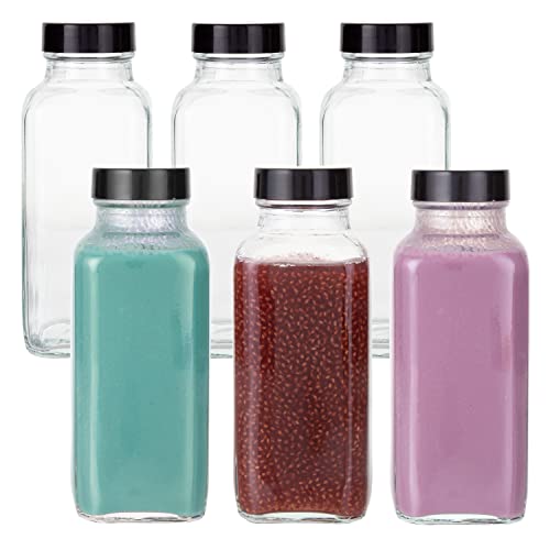 Ilyapa 340 ml Glas Saftflasche 6 Stück Glas Trinkflaschen mit Deckel perfekt für Saft, Milch, Kaffee, Tee, Kombucha Cover