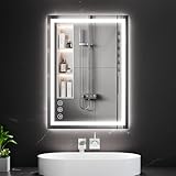 Koonmi 20x28 LED Bathroom Mirror, Backlit + Front Lit, LED Bathroom Mirror with Lights for Wall, 3 Colors, Anti-Fog, Dimmable Brightness, Memory Function, Tempered Glass