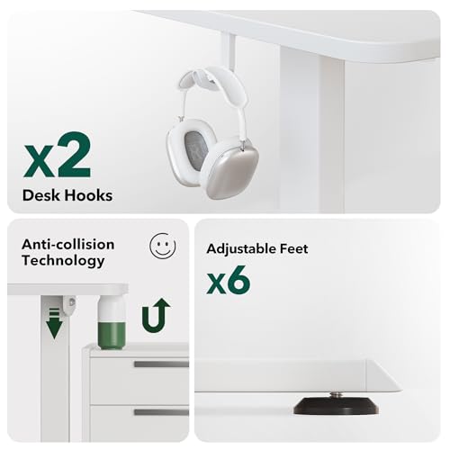 Image of BANTI L-Shaped Standing Desk - 63 x 55 Inch Adjustable Corner Standing Desk with Charging Station - L Shape Sit Stand Table with Memory Controller, Splice Board for Home Office, White