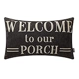 TRENDIN Decorative Throw Pillow Cover 20x12 inch Black Welcome to Our Porch Cushion Case Rectangular Shape PL347TR