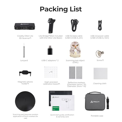 Creality Otter Lite Basic 3D-Scanner, 0,05 mm Präzision, Innovatives Vier-Augen-Design, für alle Größen geeignet, 30FPS, One-Shot3D, DOE3D-Strukturlichttechnologie
