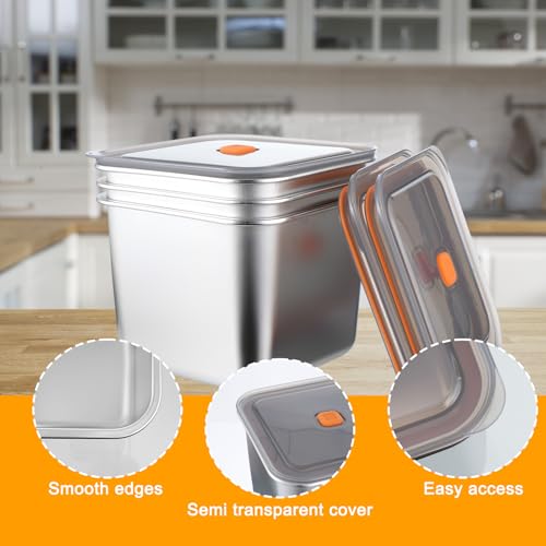 Wensdr 3 Packs Large 6.3Inches Square Stainless Steel Pizza Dough Proofing Containers with Lids,Food Storage Box with Sealing Cover 6.3x6.3x4.72(2500ML - Image 4