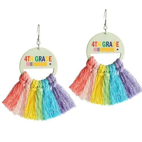Funny Teacher Student Dangle Earrings First Day of School Earrings with Colorful Tassel Back to School Earrings for Women Teacher Appreciation Jewelry-4th Grade