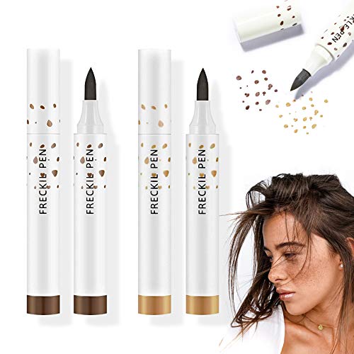 LOKFAR 2 Pcs Freckle Pen, Natural Lifelike Fake Freckles Makeup Pen Magic Freck Brown Freckles Makeup Tool Long-Lasting Waterproof Dot Spot Pen for Effortless Sunkissed Makeup (Dark Brown+Light Brown)