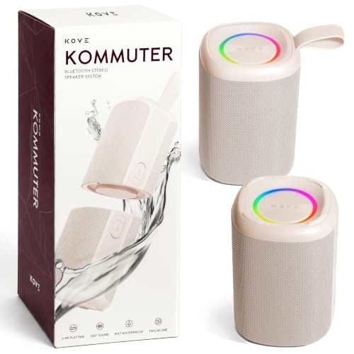 KOVE Kommuter Wireless Bluetooth Boombox - Dual Splittable IPX7 Rated Waterproof Bluetooth Speaker with 20W Loud Stereo Sound and Dual 1500mAh Li-ion Battery - Wireless Surround Sound (Sand)