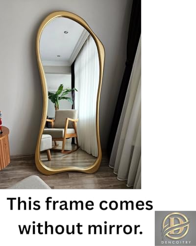 Image of Full Length Floor Mirror with Gold Frame, Modern Curved Design, Standing Wall Mount, Large Decorative Mirror for Bedroom, Living Room || Without Mirror|| 60x30 Inches ||
