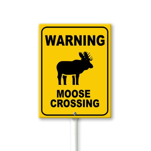 Boylee Warning Moose Crossing Sign With Metal Stake For Neighborhoods Yard Farm Aluminium Caution 7x8.8inch Garden Decorations Yard Lawn Walkway Decorations Animal Signs