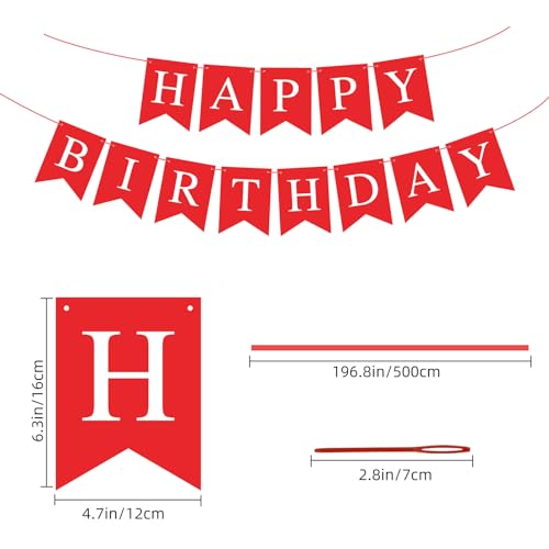 Image of Hooqict Red Happy Birthday Banner Sign for Backdrop Red Birthday Party Decorations for Women Men Party Supplies Wall Door Banner Garland Bunting Flag