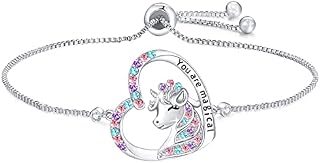 Luckimoli You are Magical Unicorn-Bracelet for Girls Crystal Heart Bangle Adjustable Jewelry Gift Birthday Christmas Gifts for Women Mom Wife Girls