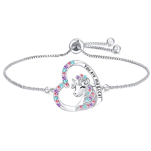 You are Magical Unicorn-Bracelet for Girls Crystal Heart Bangle Adjustable Jewelry Gift Birthday Christmas Gifts for Women Mom Wife Girls