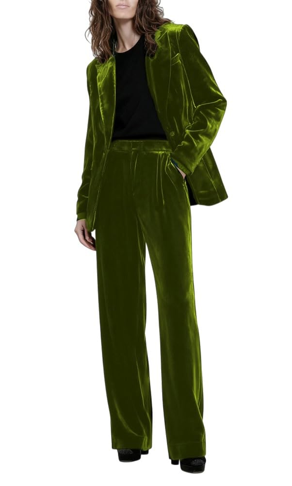 Womens 2 Piece Velvet Suit Double Breated Office Lady Outfit Business Suit for Work Professional