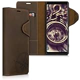 kalibri Wallet Case for Sony Xperia 1 - Genuine Leather Book Style Protective Cover with Card Slot - Brown