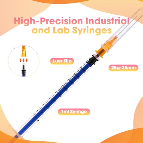 Meterbox 100 Pack 1ml Syringes with Needle - 25G 1 inch Disposable 1cc Syringe for Scientific Lab Use, Sterile Individually Wrapped