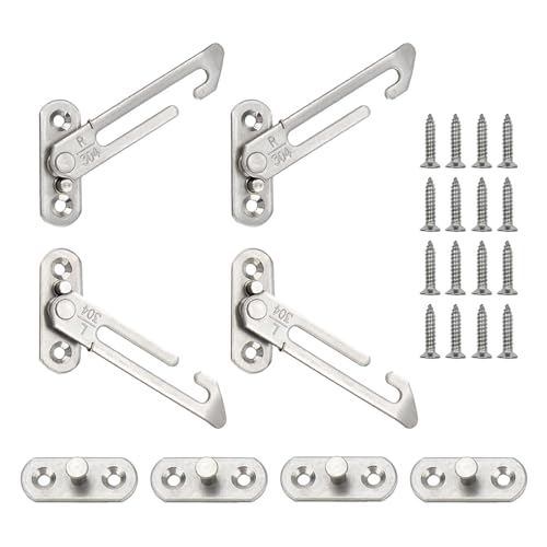 MAXQUU Lot de 2 paires de limiteurs de fenêtre avec vis, fenêtres en acier et plastique argenté, serrures de sécurité de fenêtre réglables