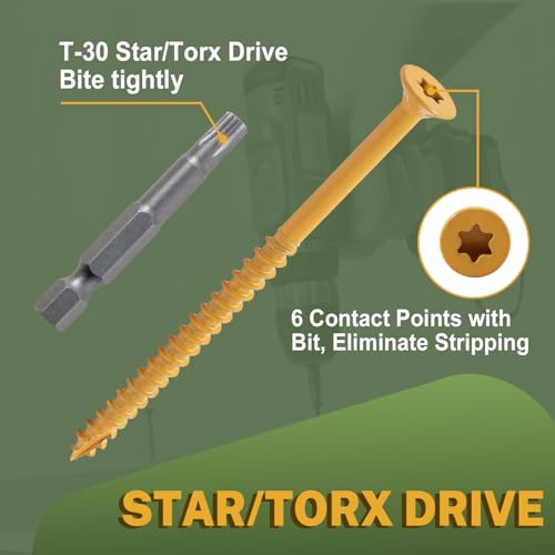 Image of LIONMAX Deck Screws #14 x8 Inch, 100 PCS, Long Wood Screw, Rust Resistant, Exterior Epoxy Coated for Outdoor Decking, Torx /Star Drive Head, T30 Star Bit Included