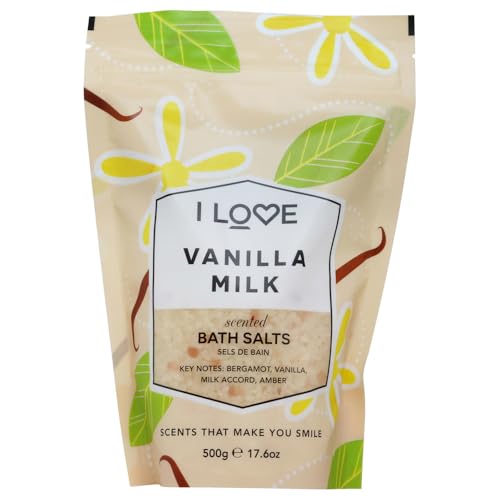 I Love Signature Vanilla Milk Scented Bath Salts, with 99% Naturally Derived Ingredients, Lightly Fragranced Leaving Skin Feeling Silky & Smooth, Vegan-Friendly - 500g