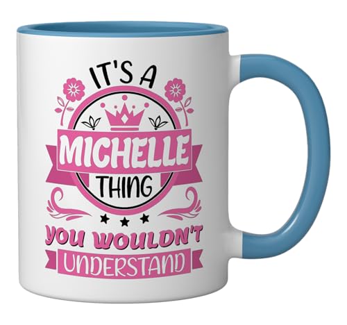 Taza de cerámica Michelle Name 11 onzas azul/blanco miniatura 2