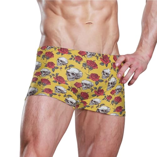 Skull Flower Mens Swim Trunk Swimwear Bathing Suit Swim Brief Square Leg Board Short S B04044573