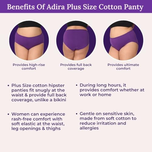 Image of Adira | 3XL to 10XL Cotton Panties for Women Plus Size | High Waist Panty with Full Coverage | Inside Elastic - No Elastic Exposure to Skin | Plus Size | Pack of 3