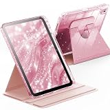 INFILAND Case for iPad A16 11-inch 11th Generation, iPad 10th Generation Case 10.9 Inch for Kids, Girls, 360 Rotating Cute Glitter Cover with Crystal Clear Back, Pencil Holder (Pink)